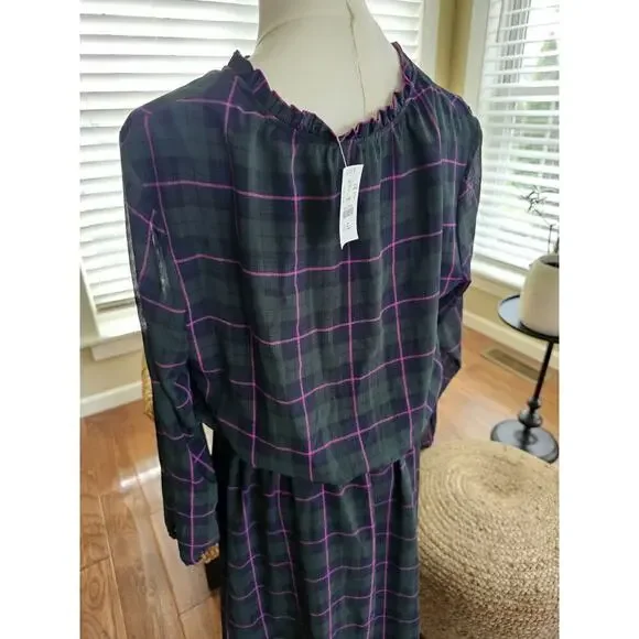 J. Crew Tartan Plaid Dress Ruffle Tie Collar Puff Sleeve Academia Preppy M NWT - Picture 8 of 14